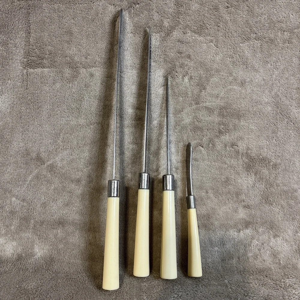 Vintage 4pc Regent Sheffield England Stainless Steel Knife Set Cream Handles MCM